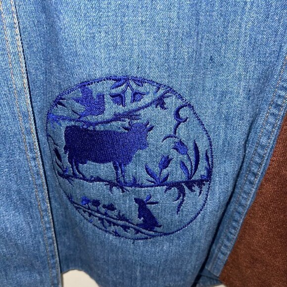 Lee Set Vintage Womens Blazer Size Large Upcycled Denim Patch Embroidered Lace - Picture 7 of 16